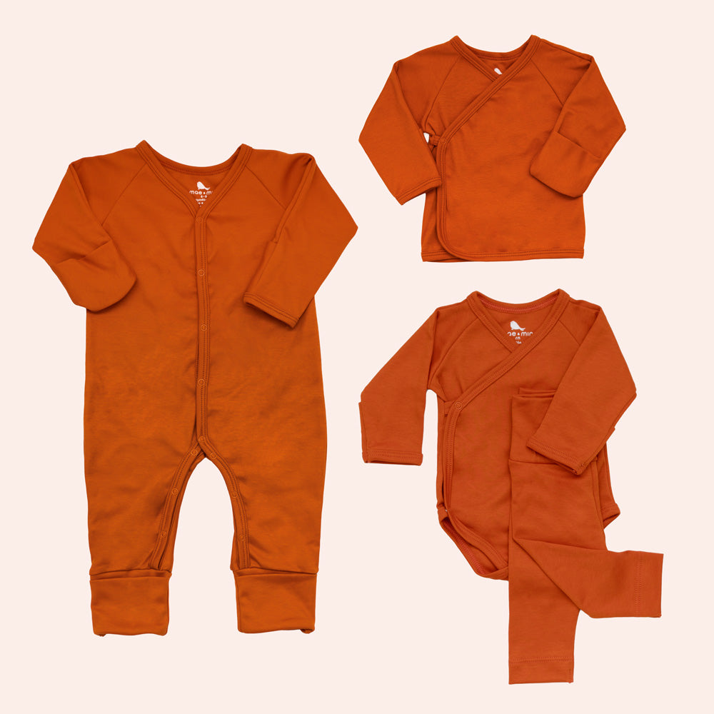 Set Esenciales en color Naranja Terracota set de regalo para bebe